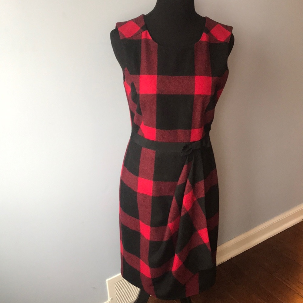 Hobbs of London red & black plaid wool dress